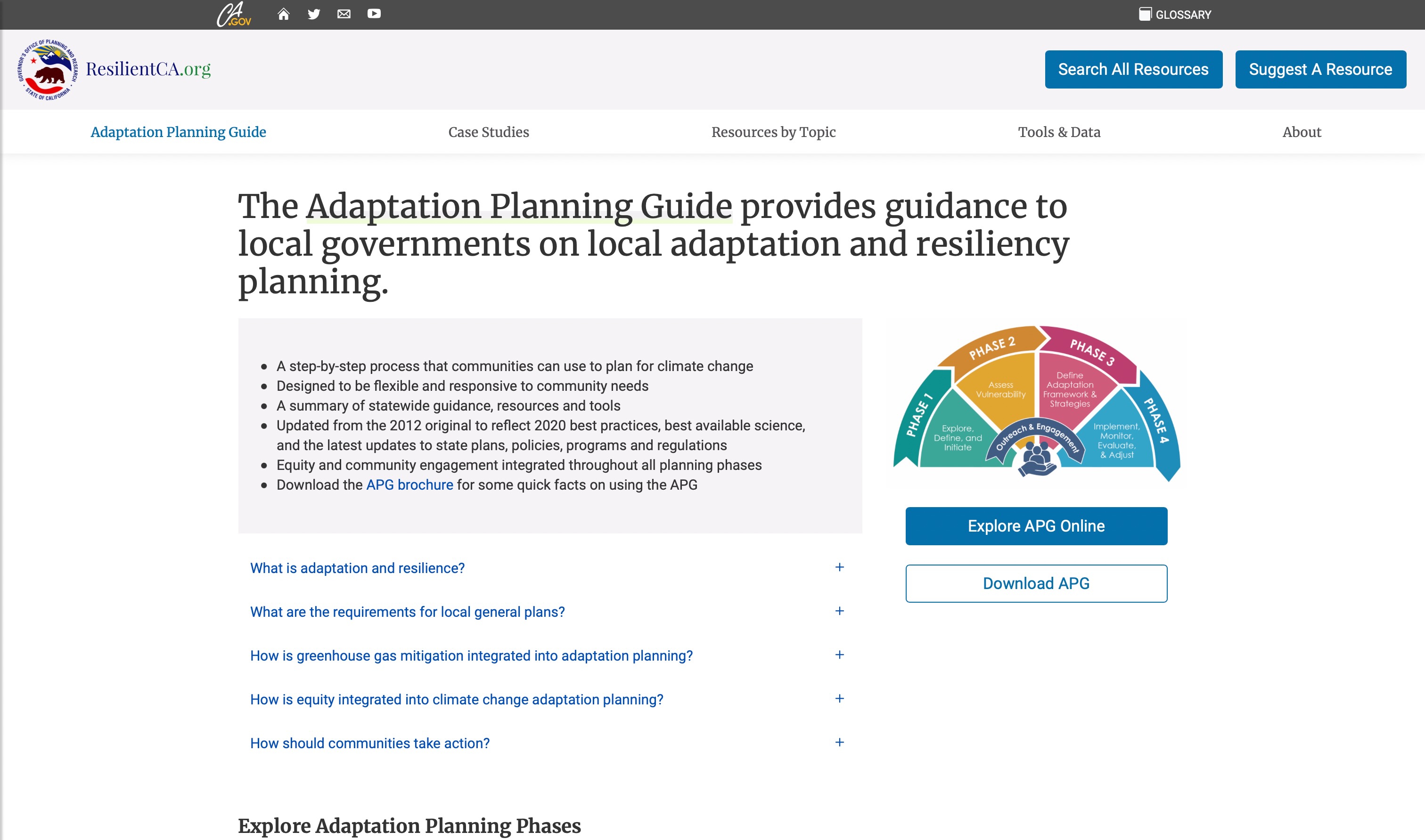 Screenshot of the Adaptation Planning Guide home page