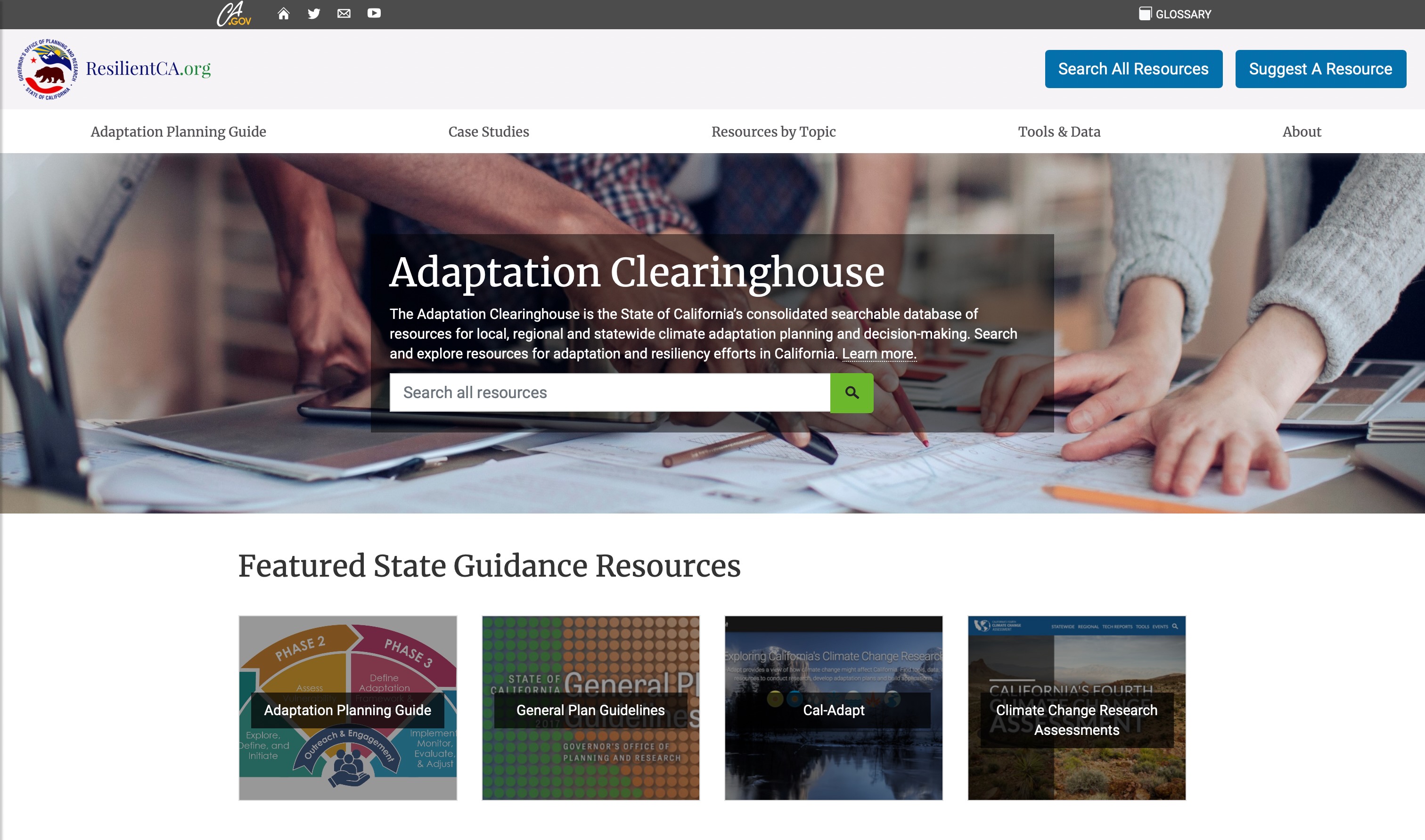 Screenshot of the Adaptation Clearinghouse home page