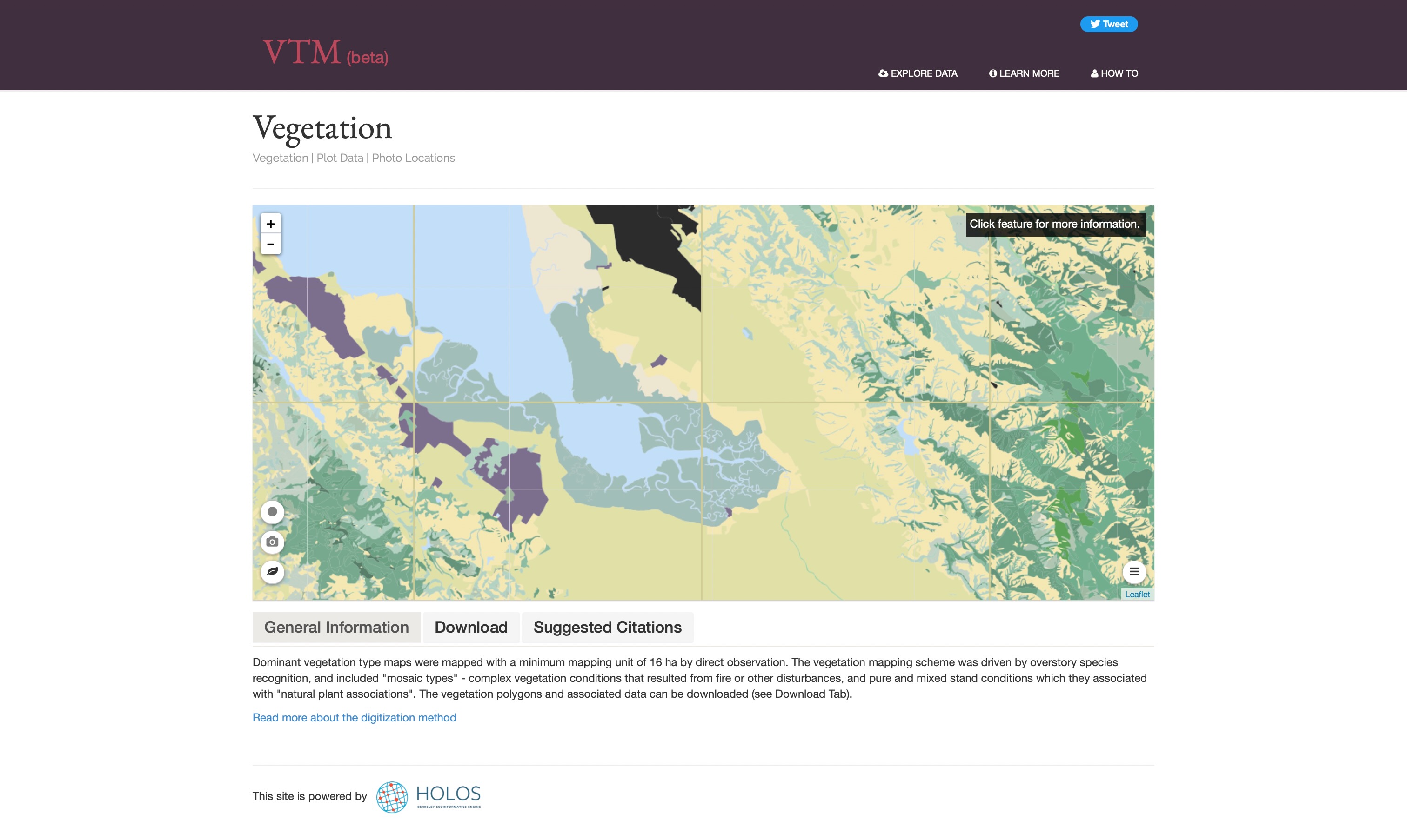 Screenshot of the VTM vegetation map